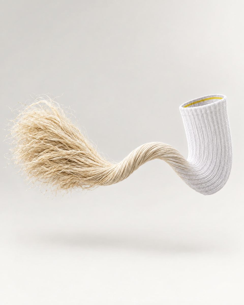 Banana fibre twisting into a KINJO 01 white sock