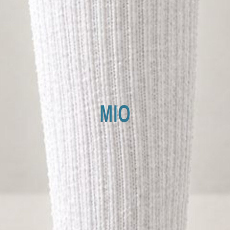Example initials MIO stitched on the white sock