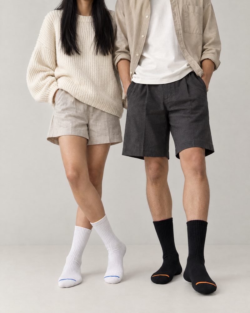 White pair and black pair worn together on a weekend out
